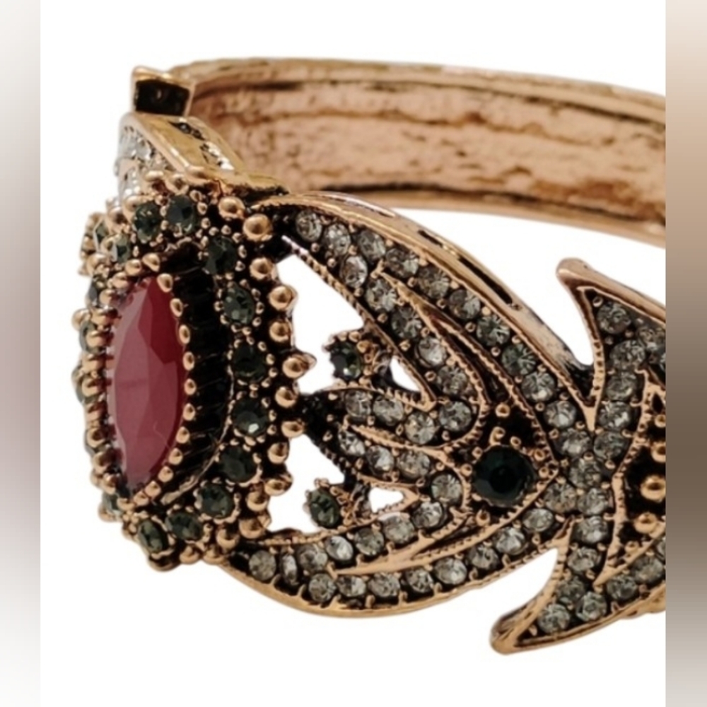 Brazilian Rose Gold-Tone Red Stone Filigree Cuff Bracelet